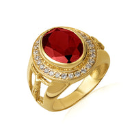 Gold Oval Birthstone Halo Jesus Christ Cross Crucifix Ring (Available in Yellow/Rose/White Gold)