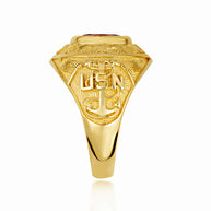 Gold United States Navy Cubic Zirconia Birthstone Officially Licensed Men's Ring (Available in Yellow/Rose/White Gold)