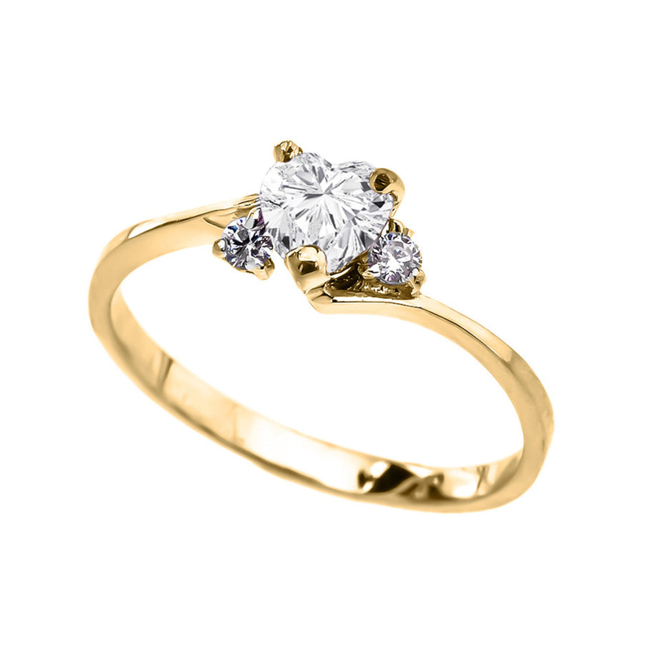 Dainty Gold CZ Heart Birthstone And CZ Promise Ring(Available In Yellow/Rose/White Gold)