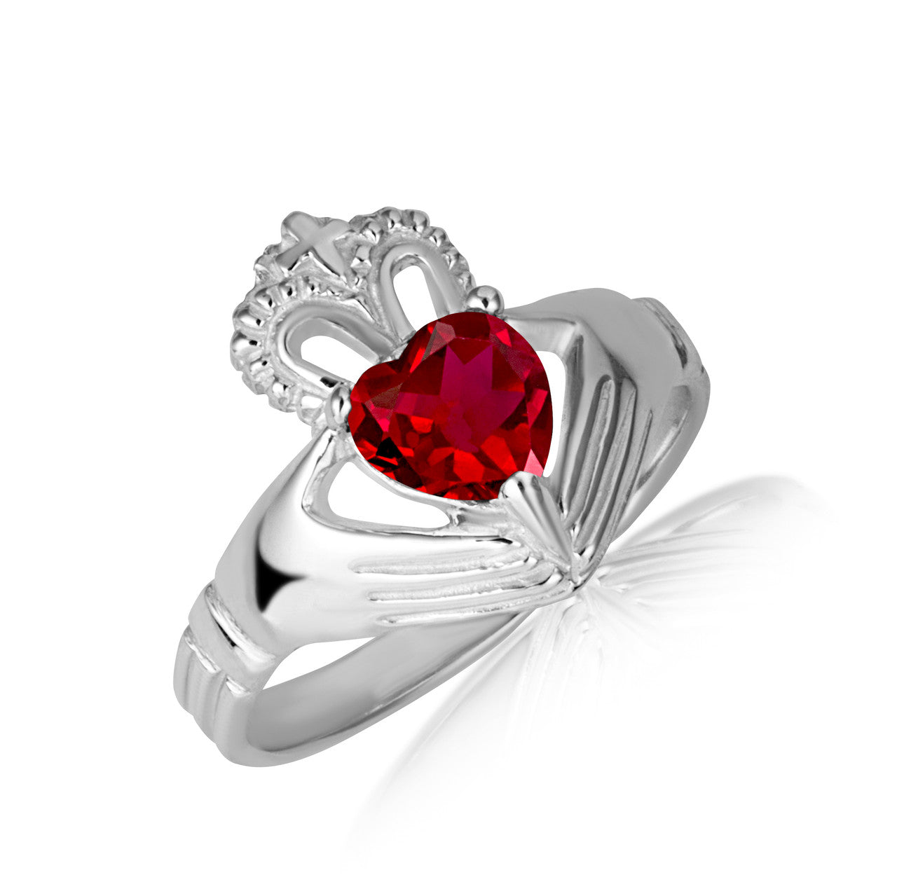 .925 Sterling Silver Woman's Elegant Claddagh Birthstone Heart Shape Ring