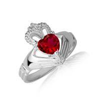 .925 Sterling Silver Woman's Elegant Claddagh Birthstone Heart Shape Ring