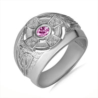 .925 Sterling Silver Birthstone CZ Celtic Cross Men's Ring