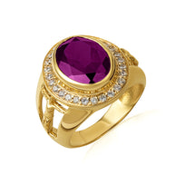 Gold Oval Birthstone Halo Jesus Christ Cross Crucifix Ring (Available in Yellow/Rose/White Gold)
