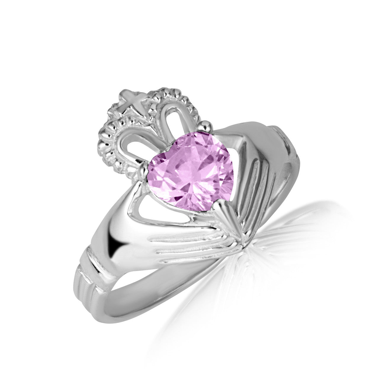 .925 Sterling Silver Woman's Elegant Claddagh Birthstone Heart Shape Ring