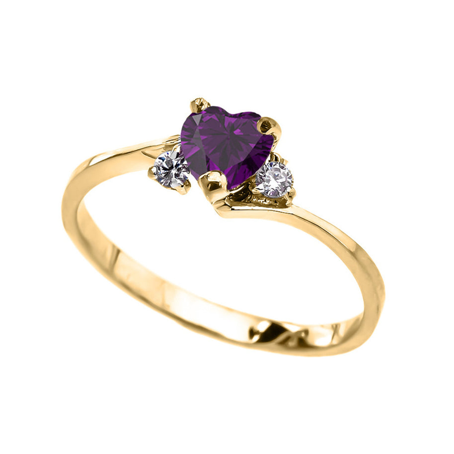Dainty Gold CZ Heart Birthstone And CZ Promise Ring(Available In Yellow/Rose/White Gold)