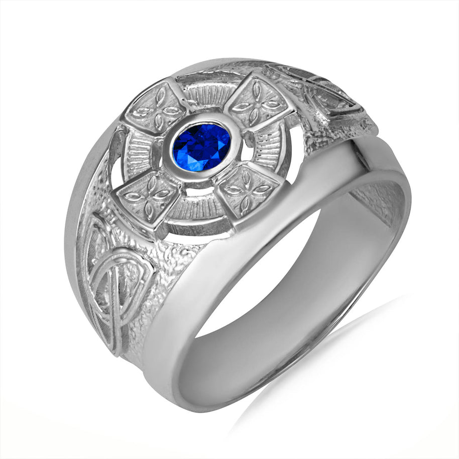 .925 Sterling Silver Birthstone CZ Celtic Cross Men's Ring