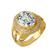 Gold Oval Birthstone Halo Jesus Christ Cross Crucifix Ring (Available in Yellow/Rose/White Gold)