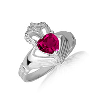 .925 Sterling Silver Woman's Elegant Claddagh Birthstone Heart Shape Ring