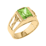 Yellow Gold Crucifix Cross Lab Created Gemstone Men's Ring
