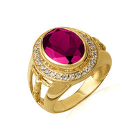 Gold Oval Birthstone Halo Jesus Christ Cross Crucifix Ring (Available in Yellow/Rose/White Gold)