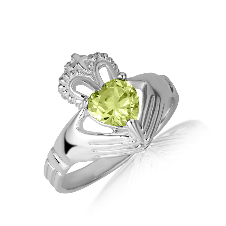 .925 Sterling Silver Woman's Elegant Claddagh Birthstone Heart Shape Ring