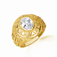 Gold United States Navy Cubic Zirconia Birthstone Officially Licensed Men's Ring (Available in Yellow/Rose/White Gold)