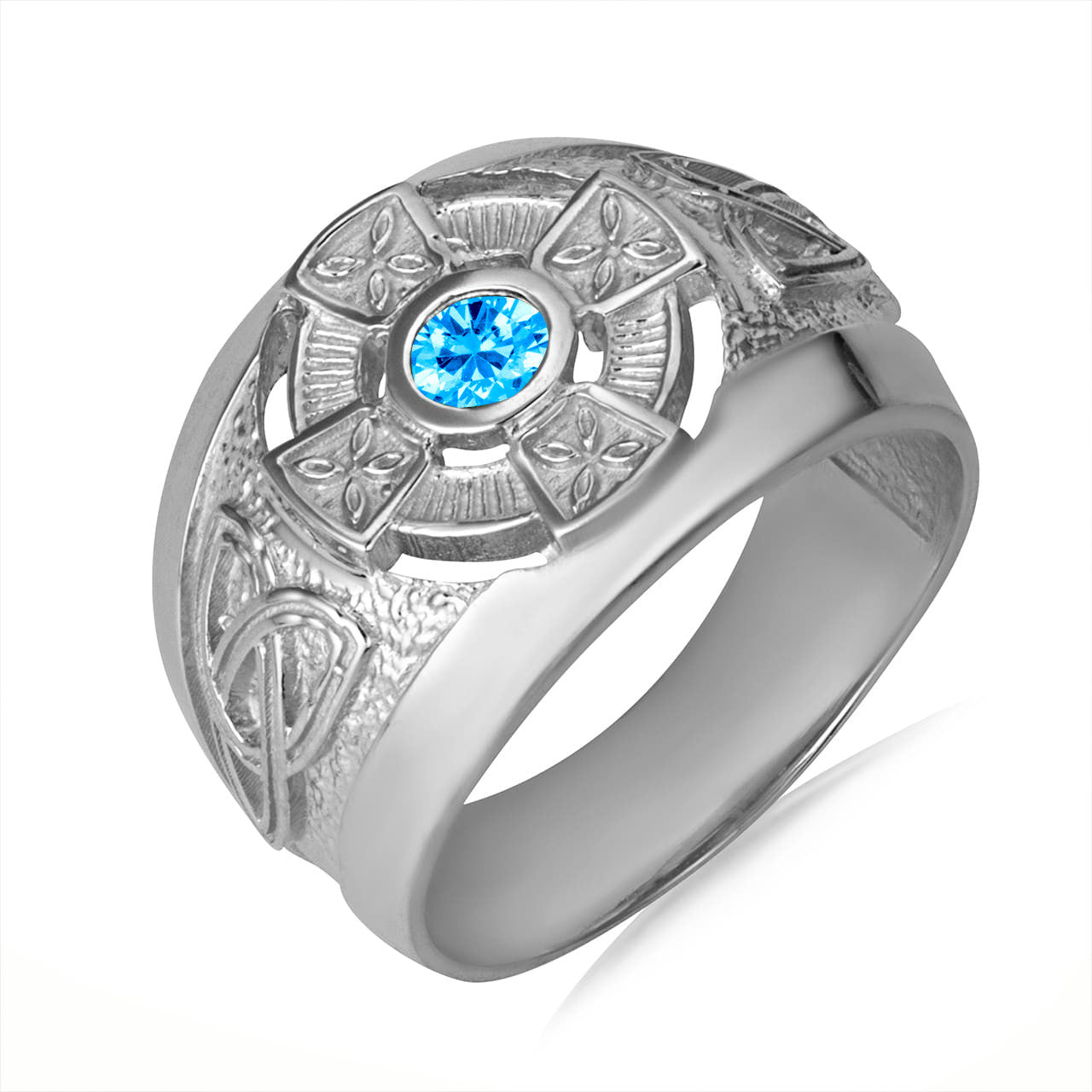 .925 Sterling Silver Birthstone CZ Celtic Cross Men's Ring