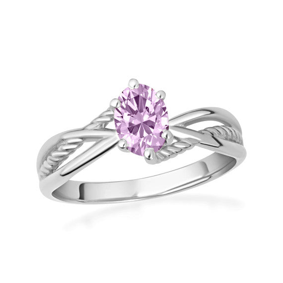 .925 Sterling Silver Custom Oval Birthstone Infinity Rope Band Ring