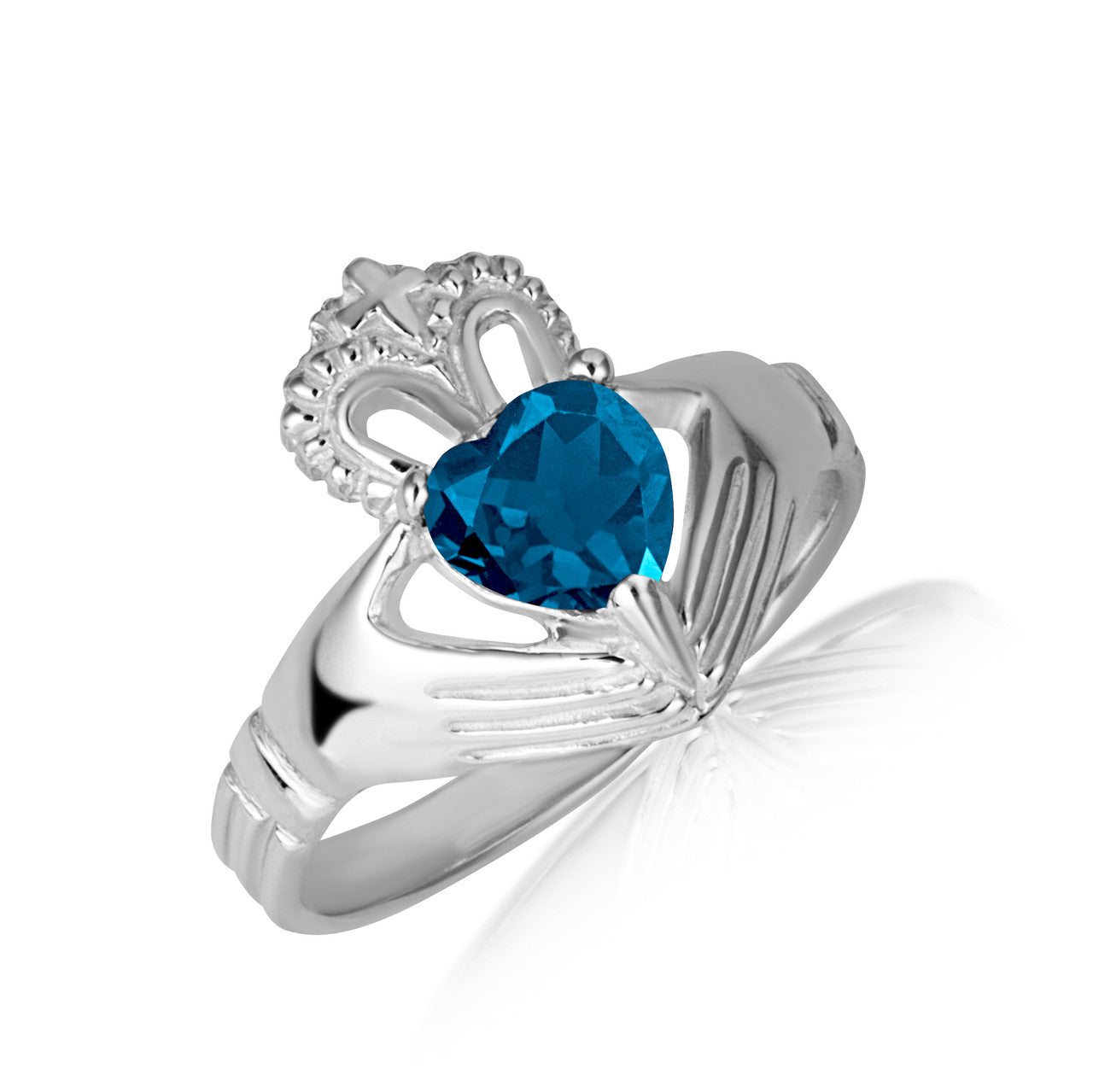 .925 Sterling Silver Woman's Elegant Claddagh Birthstone Heart Shape Ring
