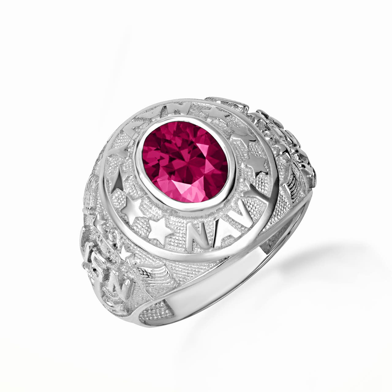 .925 Sterling Silver United States Navy Cubic Zirconia Birthstone Officially Licensed Men's Ring