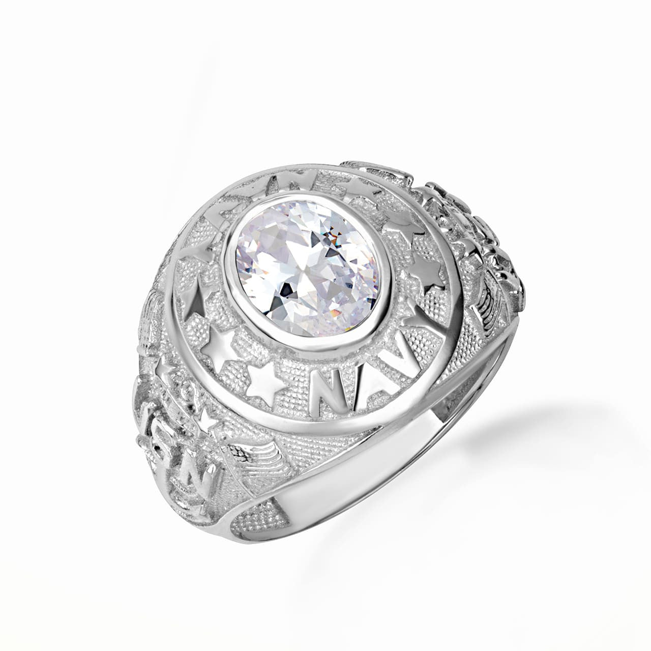 .925 Sterling Silver United States Navy Cubic Zirconia Birthstone Officially Licensed Men's Ring
