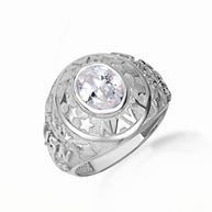 .925 Sterling Silver United States Navy Cubic Zirconia Birthstone Officially Licensed Men's Ring