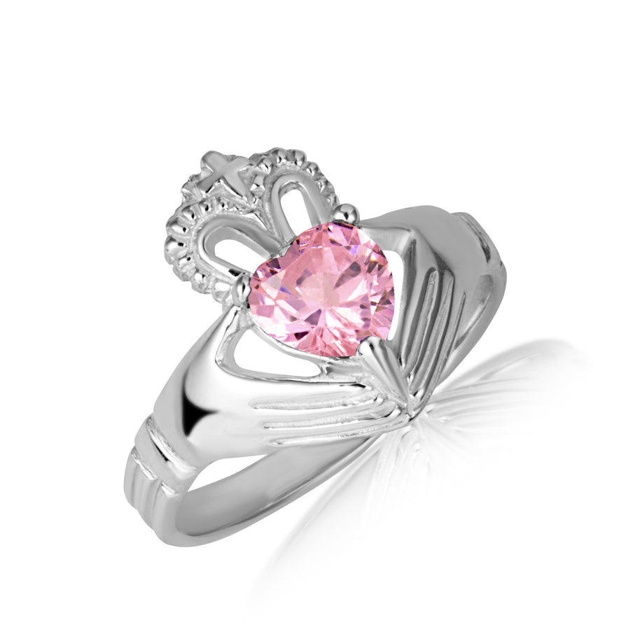 .925 Sterling Silver Woman's Elegant Claddagh Birthstone Heart Shape Ring