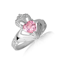 .925 Sterling Silver Woman's Elegant Claddagh Birthstone Heart Shape Ring