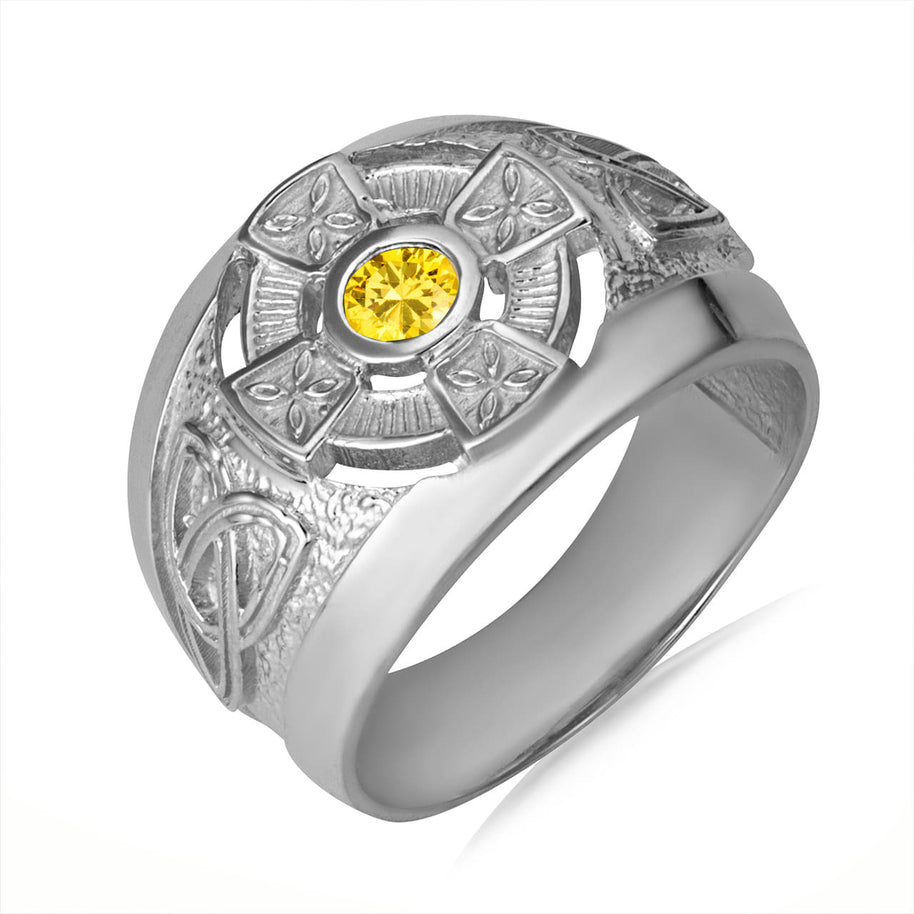 .925 Sterling Silver Birthstone CZ Celtic Cross Men's Ring