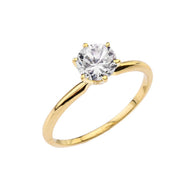 Gold CZ Dainty Solitaire Engagement Ring(Available in Yellow/Rose/White Gold)