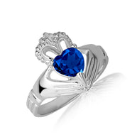 .925 Sterling Silver Woman's Elegant Claddagh Birthstone Heart Shape Ring