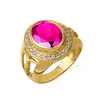 Gold Oval Birthstone Halo Jesus Christ Cross Crucifix Ring (Available in Yellow/Rose/White Gold)