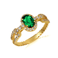 Gold Oval Gemstone Diamond Halo Studded Chain Link Ring 7.5mm (Available in Yellow/Rose/White Gold)