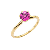 Gold CZ Dainty Solitaire Engagement Ring(Available in Yellow/Rose/White Gold)