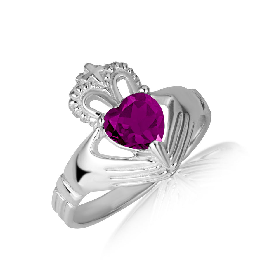.925 Sterling Silver Woman's Elegant Claddagh Birthstone Heart Shape Ring