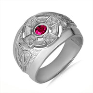 .925 Sterling Silver Birthstone CZ Celtic Cross Men's Ring