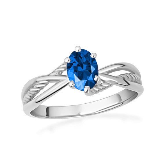 .925 Sterling Silver Custom Oval Birthstone Infinity Rope Band Ring