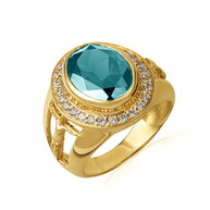 Gold Oval Birthstone Halo Jesus Christ Cross Crucifix Ring (Available in Yellow/Rose/White Gold)