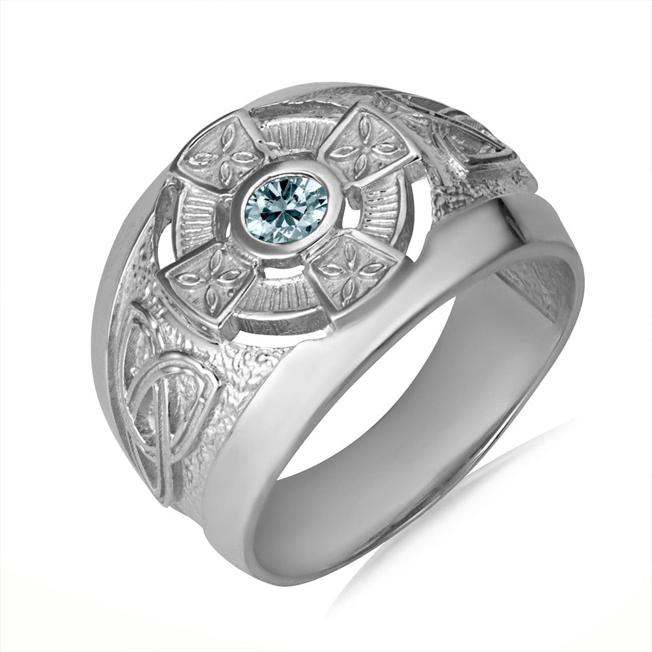 .925 Sterling Silver Birthstone CZ Celtic Cross Men's Ring