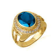 Gold Oval Birthstone Halo Jesus Christ Cross Crucifix Ring (Available in Yellow/Rose/White Gold)