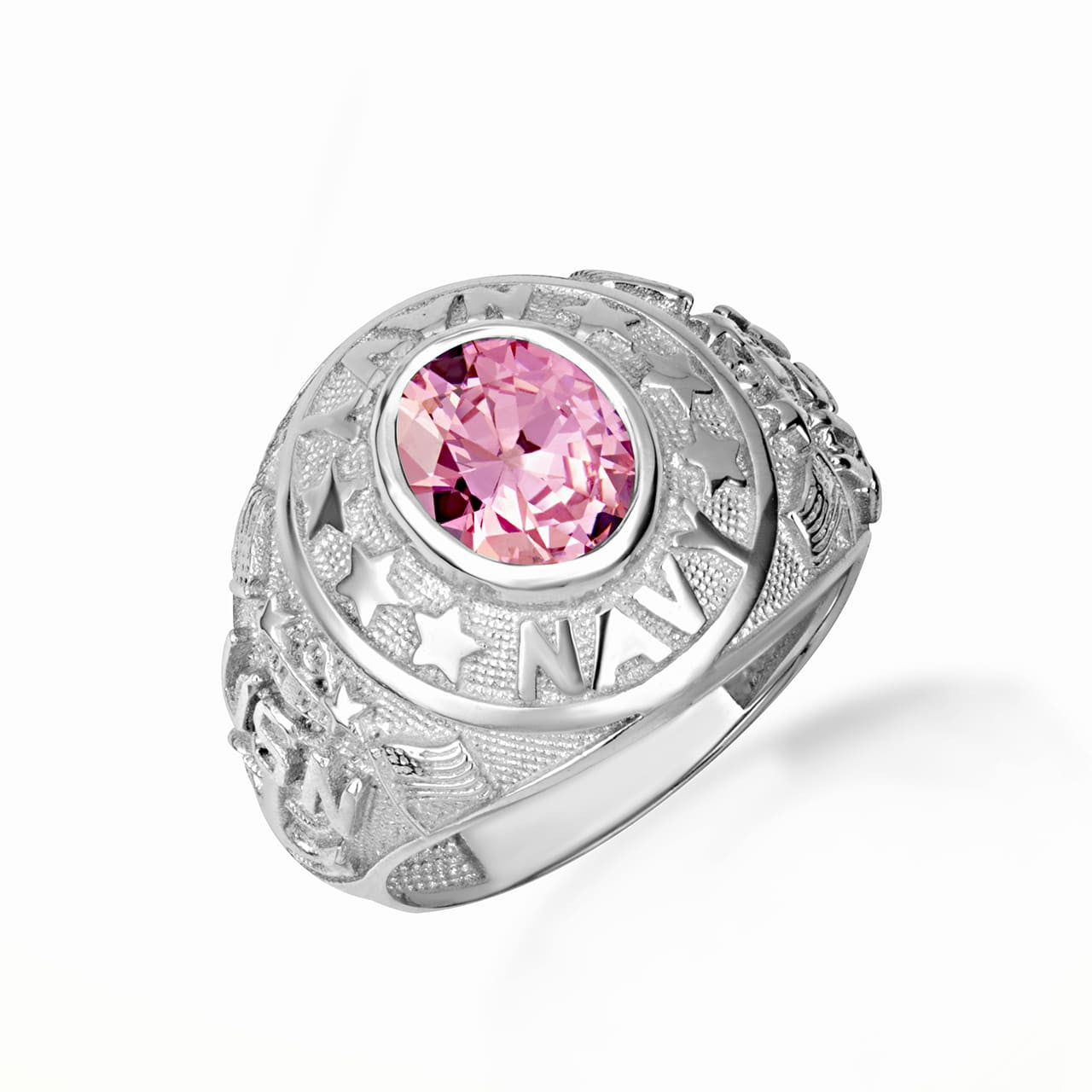 .925 Sterling Silver United States Navy Cubic Zirconia Birthstone Officially Licensed Men's Ring
