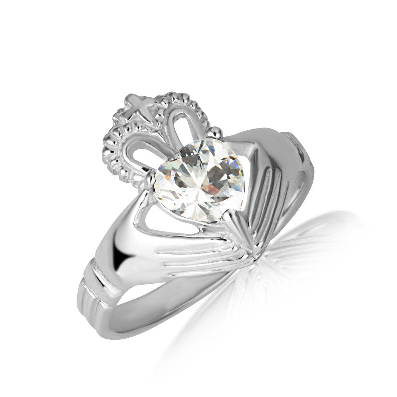 .925 Sterling Silver Woman's Elegant Claddagh Birthstone Heart Shape Ring