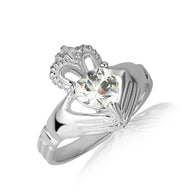 .925 Sterling Silver Woman's Elegant Claddagh Birthstone Heart Shape Ring