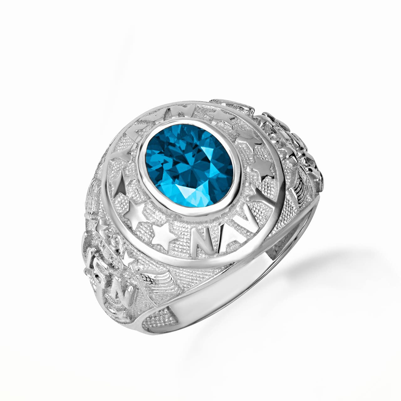 .925 Sterling Silver United States Navy Cubic Zirconia Birthstone Officially Licensed Men's Ring