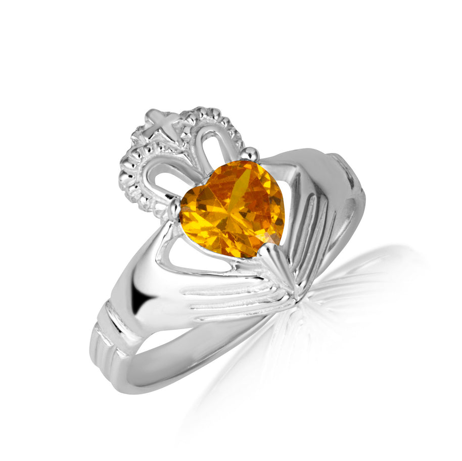 .925 Sterling Silver Woman's Elegant Claddagh Birthstone Heart Shape Ring