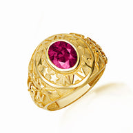 Gold United States Navy Cubic Zirconia Birthstone Officially Licensed Men's Ring (Available in Yellow/Rose/White Gold)