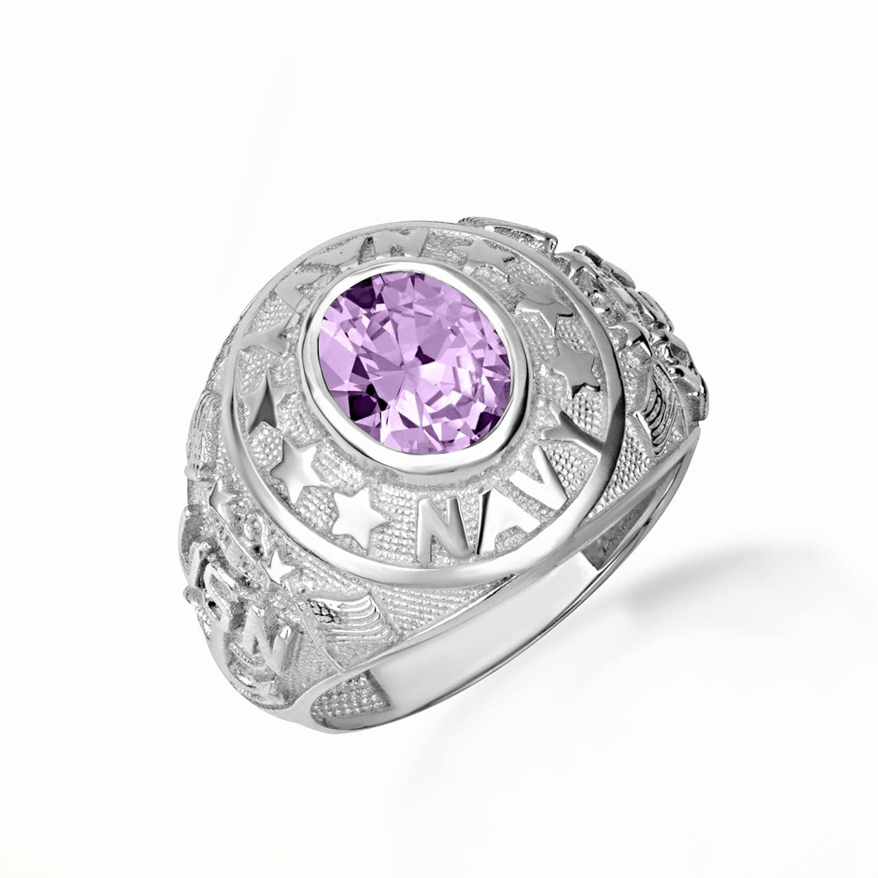 .925 Sterling Silver United States Navy Cubic Zirconia Birthstone Officially Licensed Men's Ring