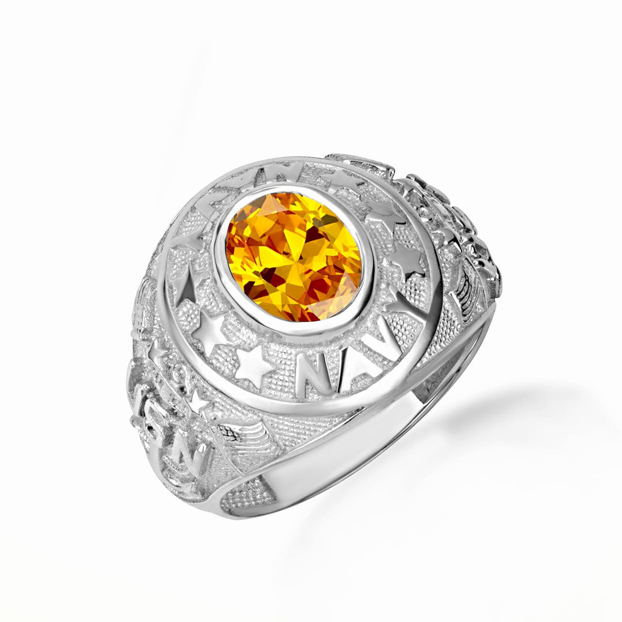 .925 Sterling Silver United States Navy Cubic Zirconia Birthstone Officially Licensed Men's Ring