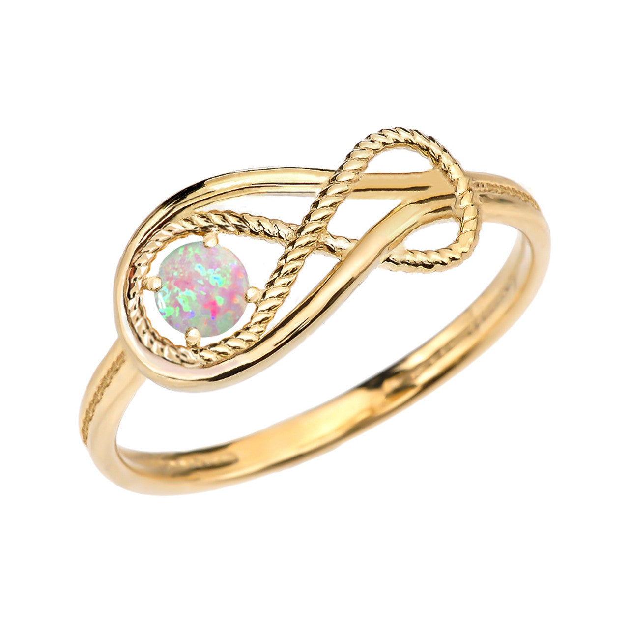 Gold Infinity Love Knot Opal Birthstone Rope Ring (Available in Yellow/Rose/White Gold)