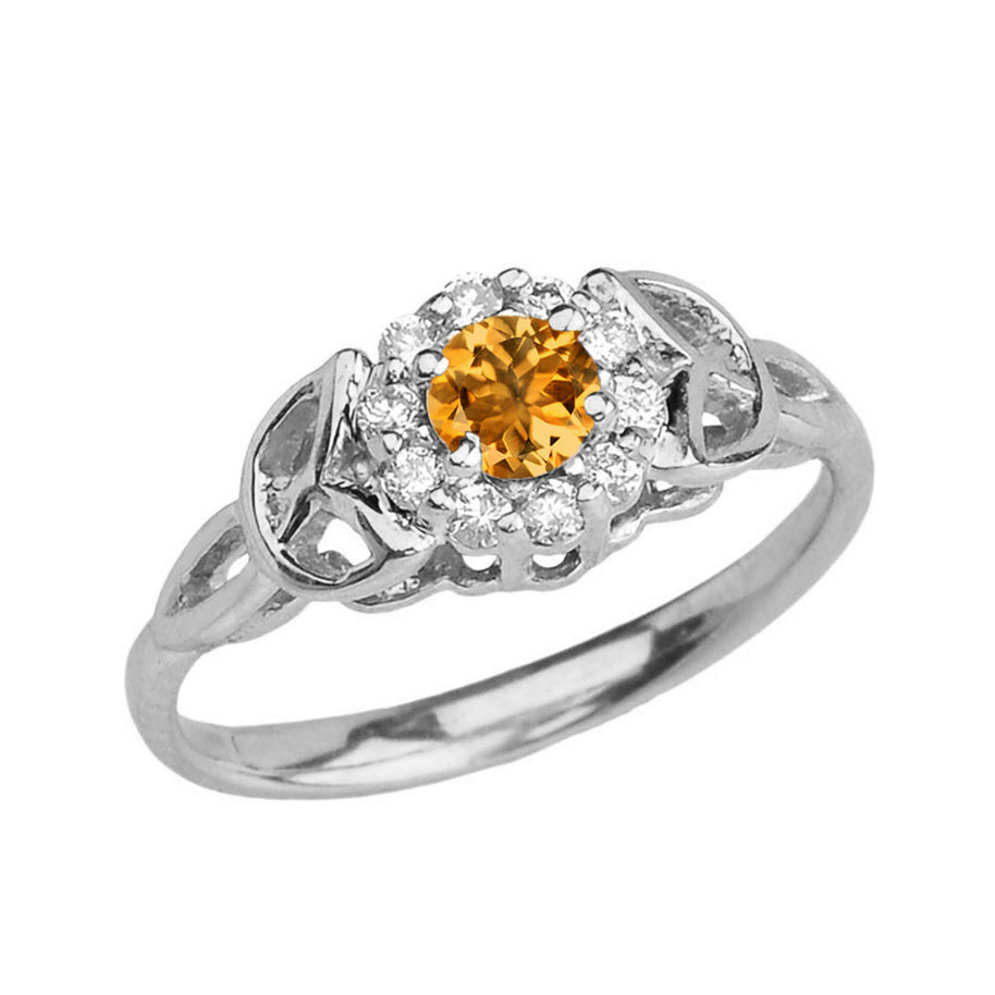 White Gold Diamond and Citrine Engagement/Promise Ring