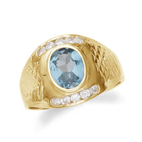 Mens Gold Blue Topaz and CZ Ring