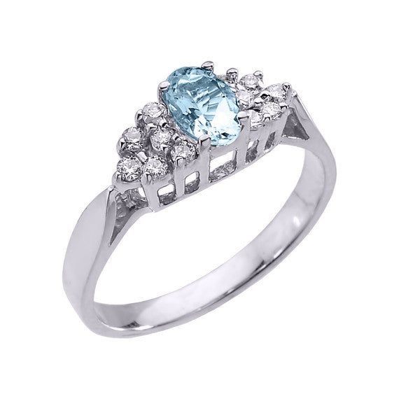 Solid Gold Aquamarine and Diamond Proposal Ring (Available in Yellow/Rose/White Gold)