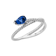 White Gold Criss-Cross Sapphire Rope and Diamonds Designer Ring