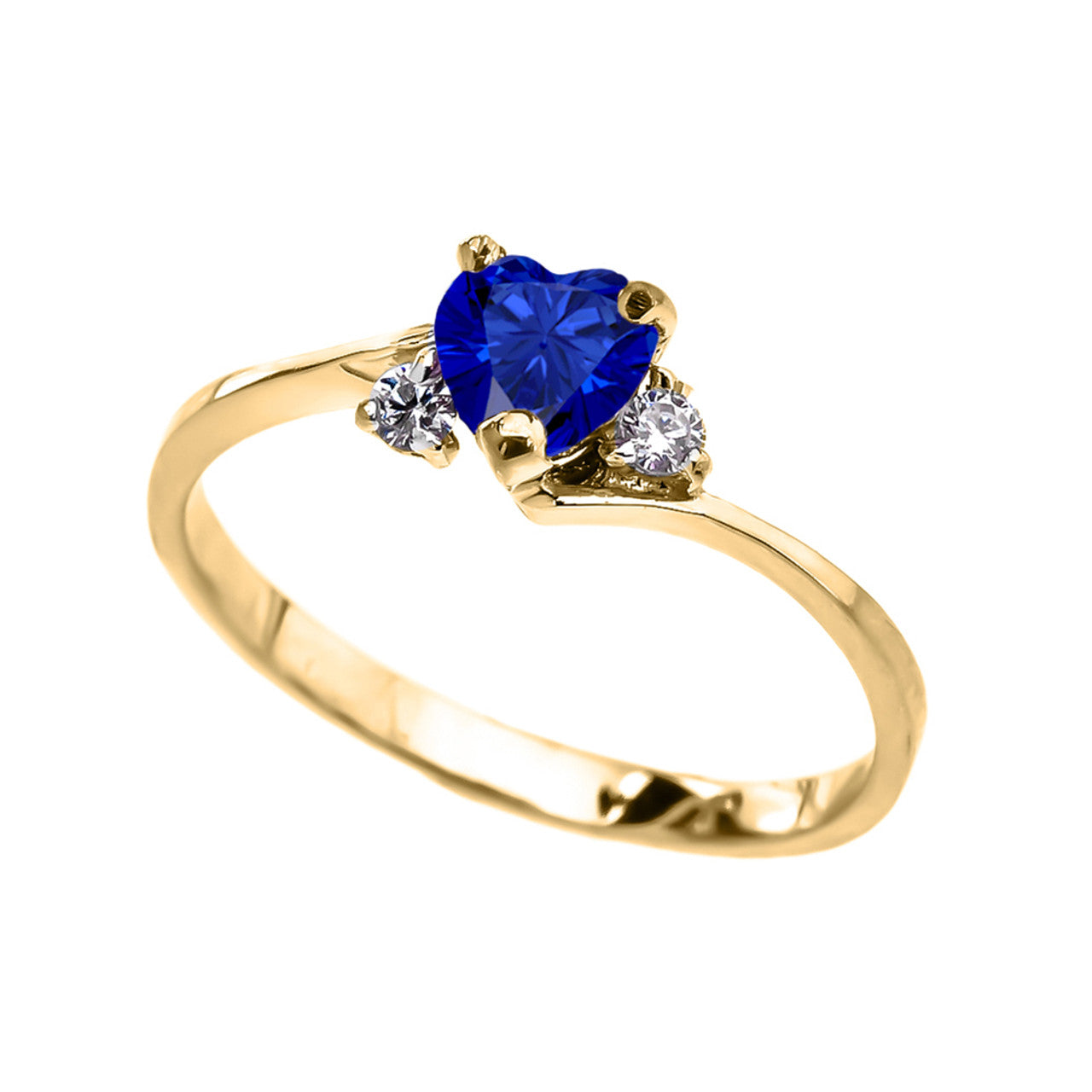 Gold Heart Sapphire Birthstone Cubic Zirconia Promise Ring (Available in Yellow/Rose/White Gold)
